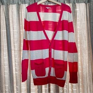 Halogen Pink Rugby Stripe Cotton Lightweight Cardigan Tunic Size Medium